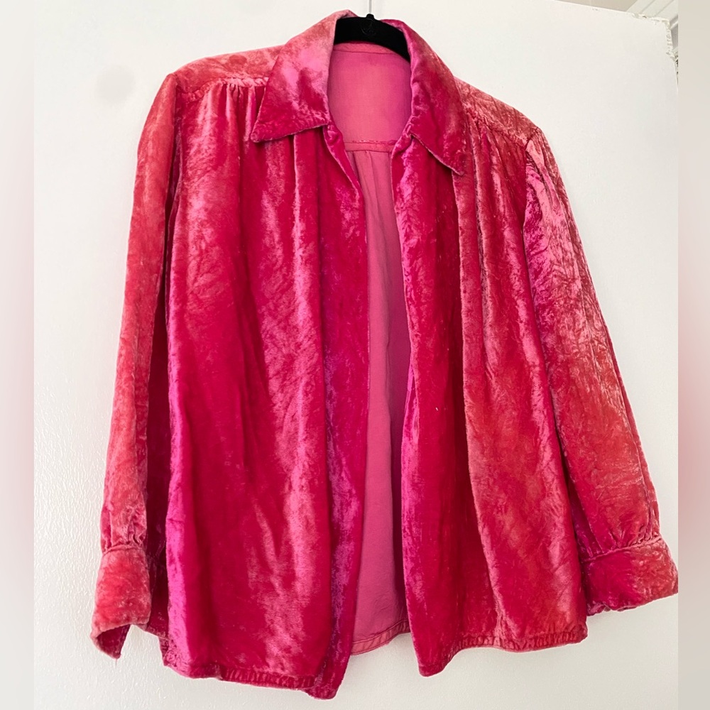 Vintage Crushed Velvet Jacket Hot Pink Retro Glam (S)